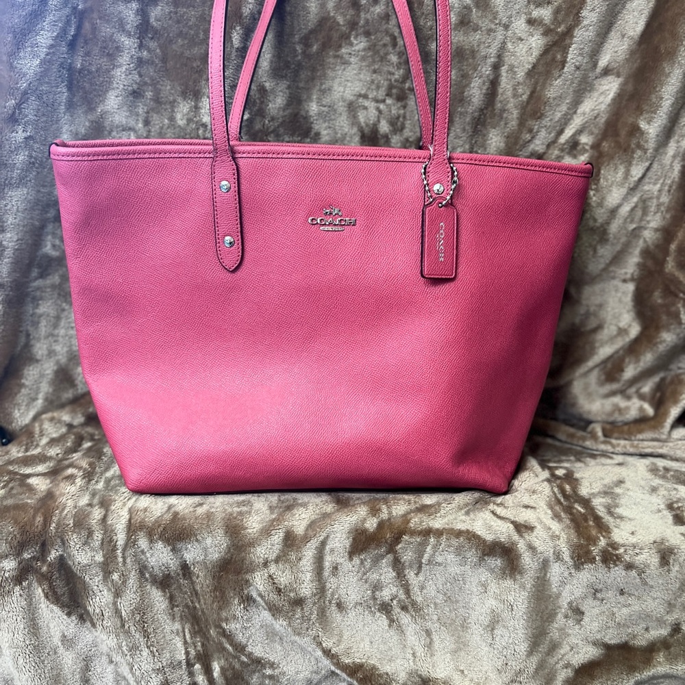 Coach Pink Leather Tote with Silver Hardware